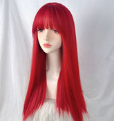 Long Red Blunt Cut Straight Wig with Bangs for Halloween